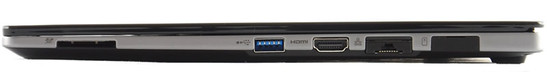 prawy bok: czytnik kart pamięci, USB 3.0, HDMI, LAN, gniazdo na kartę SIM
