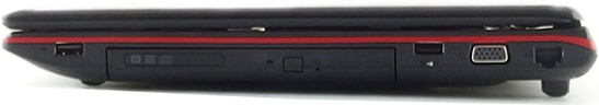 prawy bok: USB 2.0, napęd optyczny, USB 2.0 (powered), VGA, LAN