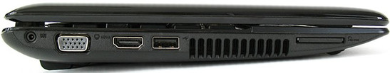 lewy bok: gniazdo zasilania, VGA, HDMI, USB 2.0, czytnik kart