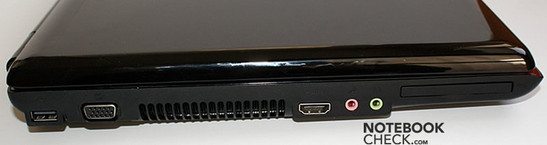 lewy bok: USB, VGA, wylot wentylatora, HDMI, wejście mikrofonowe, wyjście słuchawkowe, ExpressCard lewy bok: USB, VGA, wylot wentylatora, HDMI, wejście mikrofonowe, wyjście słuchawkowe, ExpressCard