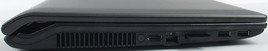 lewy bok: 2x USB 2.0, czytnik kart, LAN, HDMI, zaślepka brakującego wyjścia antenowego, szczeliny układu chłodzenia