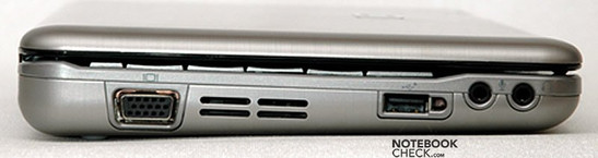 lewy bok: VGA, wyloty wentylatora, USB, wejście mikrofonowe, wyjście słuchawkowe
