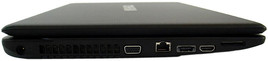 lewy bok: czytnik kart, HDMI, eSATA/USB, LAN, VGA/D-Sub, szczeliny układu chłodzenia, gniazdo zasilania