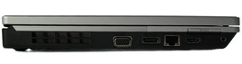 lewy bok: szczeliny wentylacyjne, VGA, eSATA/USB, LAN, HDMI, ExpressCard/34, połączone wyjście słuchawkowe i wejście mikrofonowe