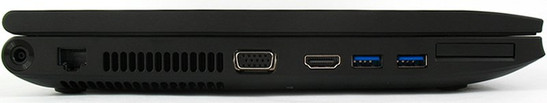 lewy bok: gniazdo zasilania, LAN, VGA, HDMI, 2x USB 3.0, ExpressCard/34
