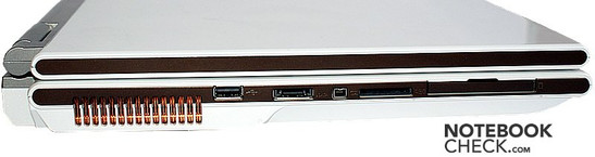 lewy bok: wylot wentylatora, USB, HDMI, FireWire, czytnik kart, ExpressCard