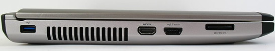 lewy bok: USB 2.0, HDMI, eSATA/USB 2.0, czytnik kart pamięci