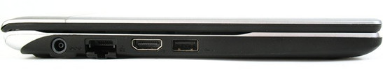 lewy bok: gniazdo zasilania, LAN, HDMI, USB 2.0