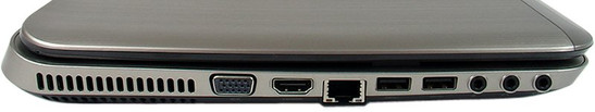 lewy bok: szczeliny wentylacyjne, VGA, HDMI, LAN, 2x USB 3.0, 3x audio