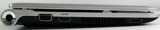 lewy bok: gniazdo zasilania, VGA, HDMI, USB 2.0
