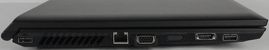 lewy bok: USB 2.0, wylot układu chłodzenia, LAN, VGA, eSATA/USB 2.0, USB 2.0