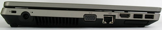 lewy bok: blokada Kensingtona, gniazdo zasilania VGA, LAN, HDMI, USB 3.0, USB 2.0, ExpressCard/34