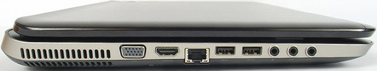 lewy bok: szczeliny układu chłodzenia, VGA, HDMI, LAN, 2x USB 3.0, 3x audio