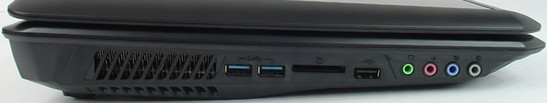 lewy bok: szczeliny wentylacyjne, 2x USB 3.0, czytnik kart pamięci, USB 2.0, 4x audio