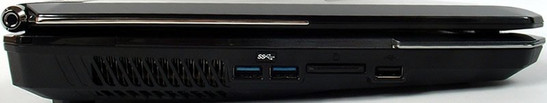 lewy bok: szczeliny wentylacyjne, 2x USB 3.0, czytnik kart pamięci, USB 2.0