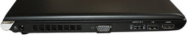 lewy bok: gniazdo zasilania, wylot układu chłodzenia, VGA, eSATA/USB, USB, HDMI