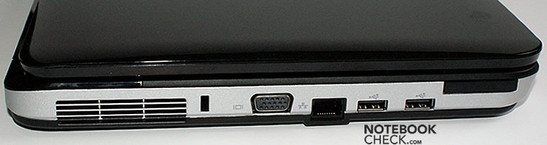 lewy bok: wylot wentylacji, blokada Kensingtona, VGA, LAN, 2x USB, ExpressCard/34