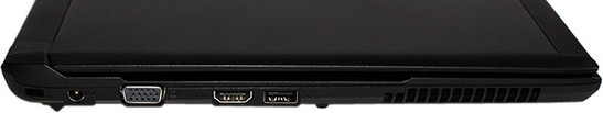 lewy bok: blokada Kensingtona, gniazdo zasilania, VGA, HDMI, USB 2.0, wylot układu chłodzenia