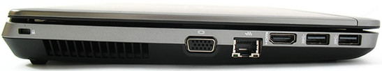 lewy bok: gniazdo blokady Kensingtona, VGA, LAN, HDMI, 2 USB 3.0