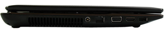 lewy bok: gniazdo zasilania, LAN VGA, HDMI, USB 2.0