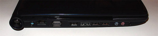 lewy bok: gniazdo zasilania, LAN, D-Sub/VGA, HDMI, eSATA, 2x USB, 3 gniazda audio