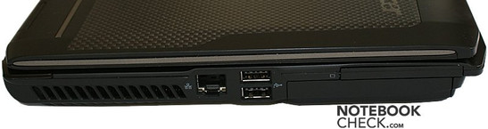 lewy bok: wylot wentylatora, LAN, 2x USB, ExpressCard