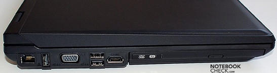 lewy bok: LAN, USB (pionowo), VGA, 2x USB, HDMI, napęd optyczny
