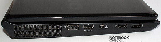 lewy bok: wylot wentylacji, VGA, HDMI, i.Link/FireWire, 2x USB