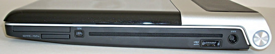 prawy bok: ExpressCard, czytnik kart, FireWire, napęd optyczny, eSATA/USB, złącze zasilania