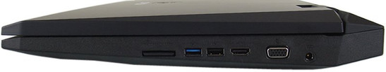 prawy bok: gniazdo zasilania, VGA, HDMI, USB, USB 3.0, czytnik kart