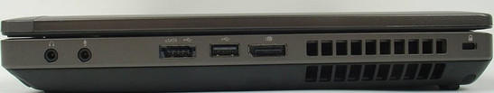 prawy bok: 2x audio, eSATA/USB 2.0, USB 2.0, DisplayPort, szczeliny wentylacyjne, blokada Kensingtona