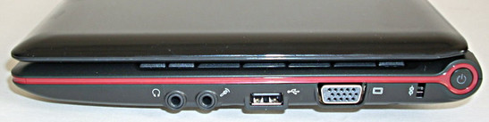 prawy bok: złącze słuchawkowe, złącze mikrofonu, USB, VGA, złącze blokady Kensingtona