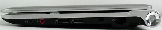 prawy bok: gniazda audio, 2x USB 2.0, blokada Kensingtona, LAN