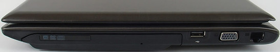 prawy bok: napęd optyczny, USB 2.0, VGA, LAN