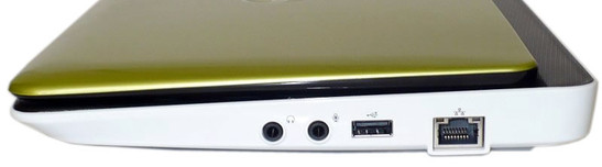 prawy bok: gniazda audio, USB, LAN