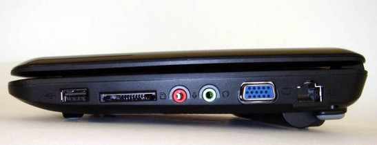prawy bok: USB, czytnik kart 4 w 1, wejście mikrofonu, wyjście słuchawek, VGA, RJ-45