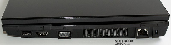prawy bok: ExpressCard/34, USB, HDMI, VGA, wylot wentylacji, LAN, blokada Kensingtona