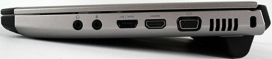 prawy bok: wyjście słuchawkowe, wejście mikrofonowe, eSATA/USB 2.0, HDMI, VGA