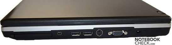 prawy bok: PCMCIA, FireWire, 2x USB, S-Video, VGA, gniazdo zasilania