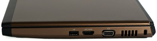 prawy bok: USB, USB/eSATA, VGA/D-Sub, szczeliny wentylacyjne, blokada Kensingtona