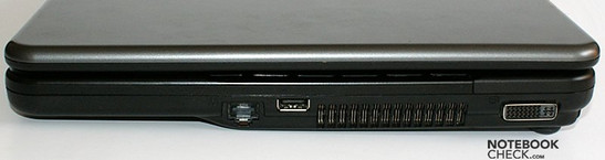 prawy bok: LAN, USB, wylot wentylatora, DVI