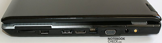 prawy bok: ExpressCard, czytnik kart, USB, eSATA/USB, HDMI, LAN, VGA, gniazdo zasilania, gniazdo antenowe