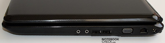 prawy bok: gniazda audio, 2x USB, VGA, LAN, gniazdo zasilania