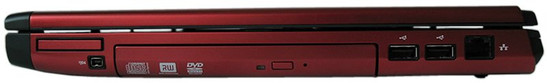 prawy bok: ExpressCard/34, FireWire, napęd optyczny, 2x USB, LAN