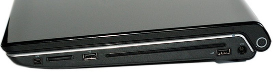 prawy bok: FireWire, czytnik kart, USB, napęd optyczny (szczelinowy), USB, gniazdo zasilania