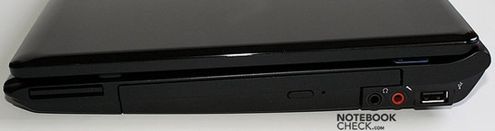 prawy bok: ExpressCard/34, napęd optyczny, wyjście słuchawkowe, wejście mikrofonowe, USB