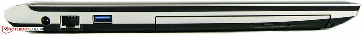 lewy bok: gniazdo zasilania, gniazdo LAN, USB 3.0, napęd optyczny