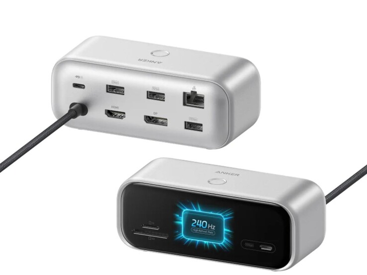 Srebrna wersja koncentratora Anker Nano USB-C (10 w 1, 240 Hz, wyświetlacz)