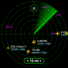 Wyświetlanie w stylu radaru w aplikacji Flight Scanner