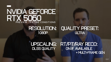 Ustawienia graficzne narzucone przez Nvidię dla podglądów RTX 5060. (Źródło obrazu: Hardware Unboxed)